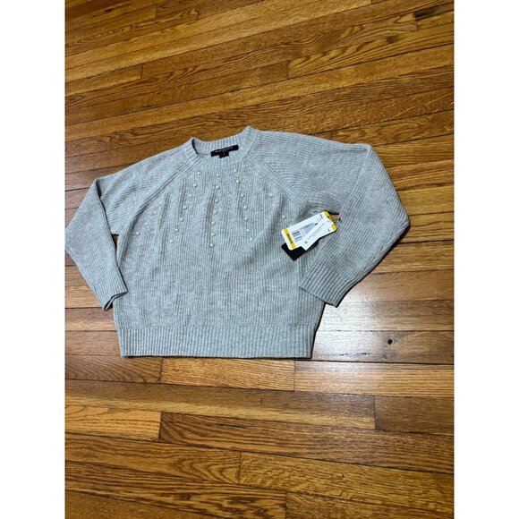 French Connection Womens Sweater Sz Medium Gray Embellished Pearls Acrylic NWT - Picture 2 of 7
